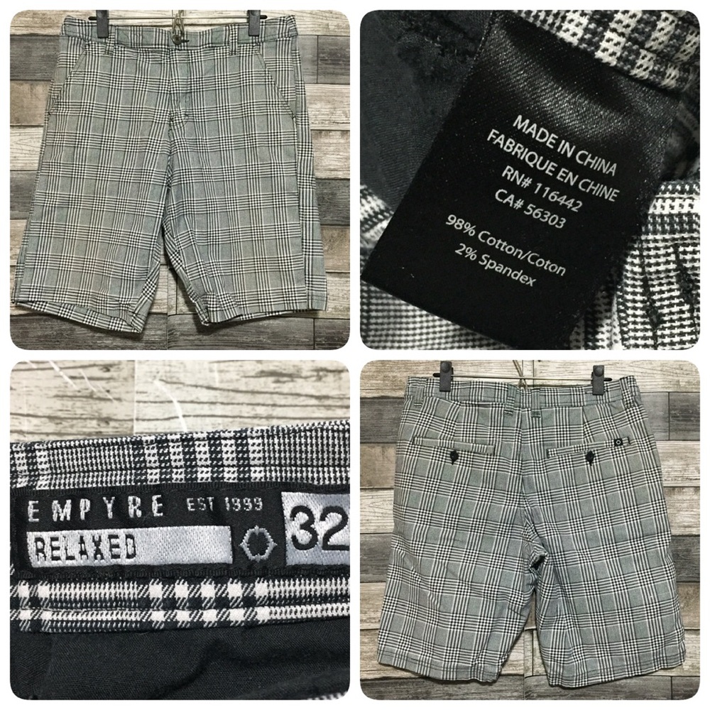 Empyre Relaxed Fit Plaid Shorts Men’s 32 Black Gray (Inseam 10)
